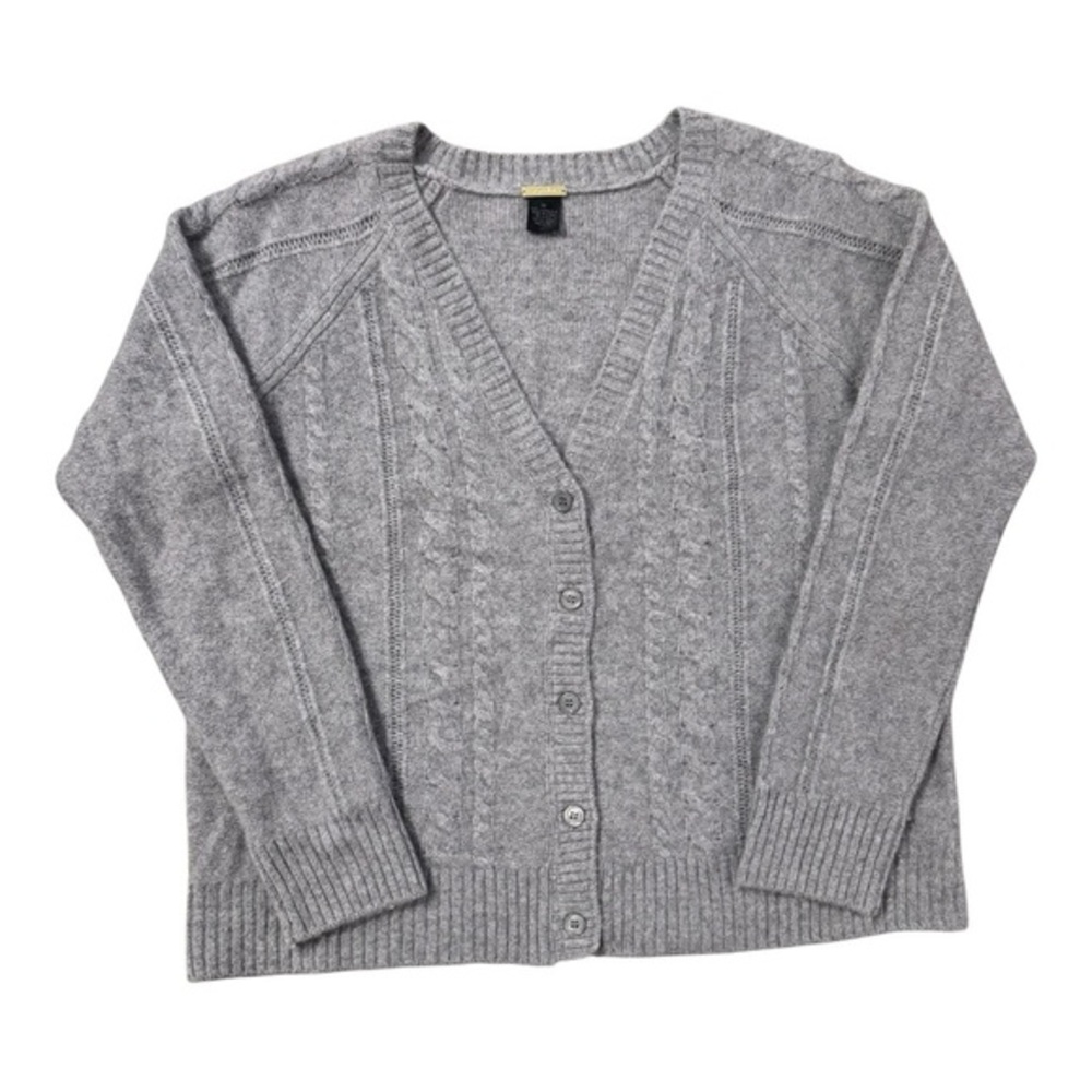 Magaschoni 100% Cashmere Gray Cable Knit Button Front Cardigan M